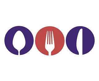 Drei runde Icons, die einen Löffel, eine Gabel und ein Messer zeigen